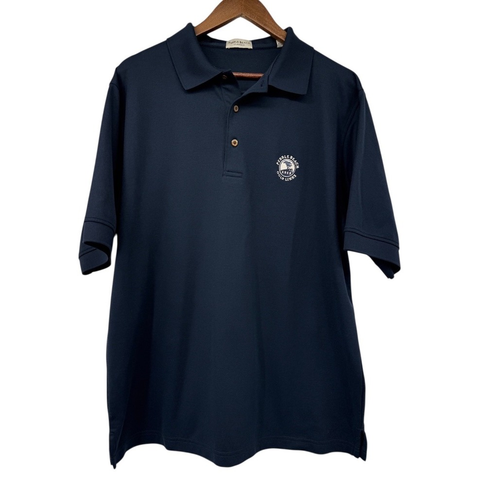 Pebble Beach Golf Links Polo Mens XL Navy Performance EZ Care Embroidered Logo